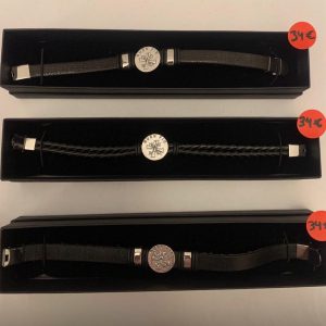 Pulseras Plata y Cuero escudo redondo